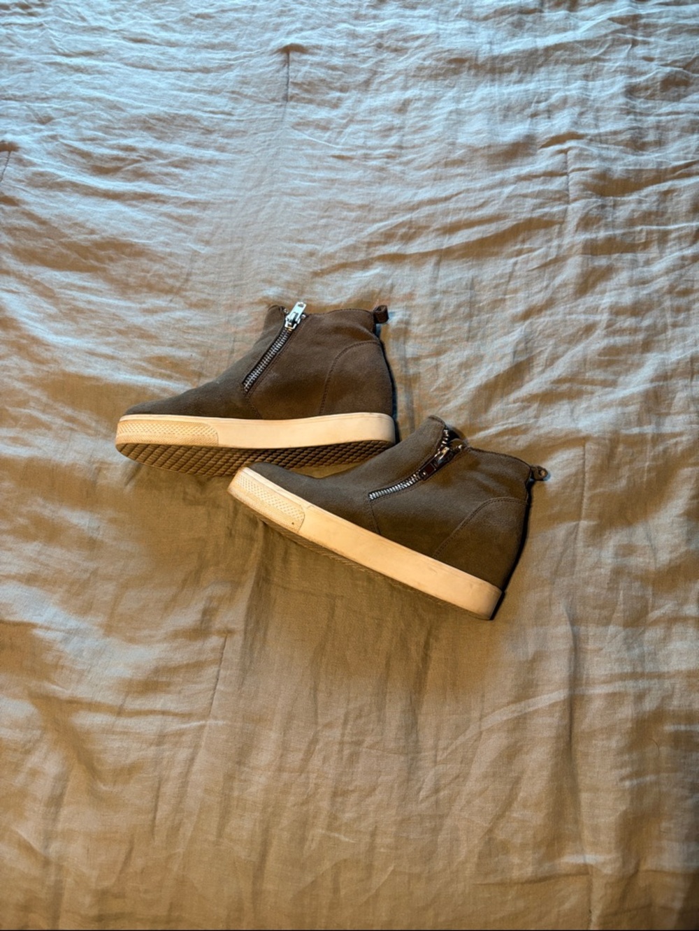 Steve Madden Olive Green Wedge Sneakers with Side Zipper